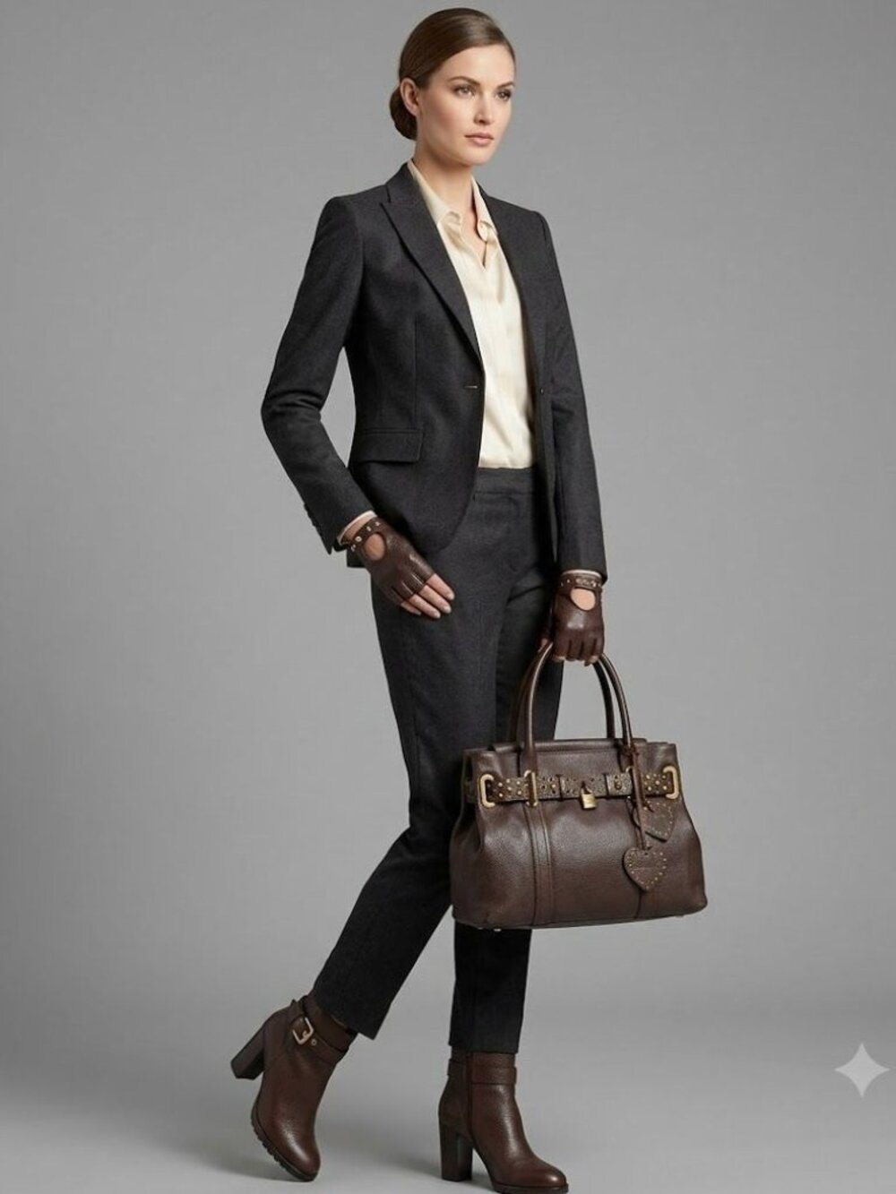 Luella Brown Pebbled Leather Satchel Tote Bag
